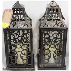 PAIR OF BLACK METAL LED FLAMELESS CANDLE HOLDERS
