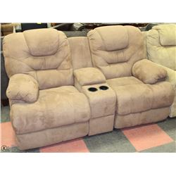 NEW BROWN MICROFIBRE ROCKER RECLINER CONSOLE LOVE