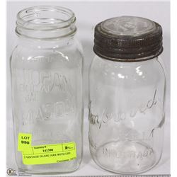 2 VINTAGE GLASS JARS ONE WITH LID