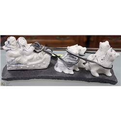 AARKTIK SOAPSTONE SCULPTURE OF HUSKIES PULLING