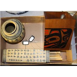 2 CHINESE VASES AND A NATIVE THEMED WOOD BOX