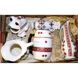UKRAINIAN EMBROIDERY FROG, STEIN BUD VASE AND