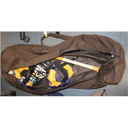 CASE W/ 3 SOFTBALL HELMETS, 10 BALLS & BAT