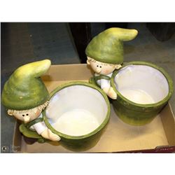 2 LARGE GREEN BOY PLANTERS