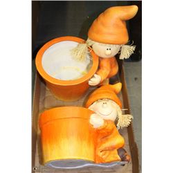 2 LARGE ORANGE GIRL PLANTERS