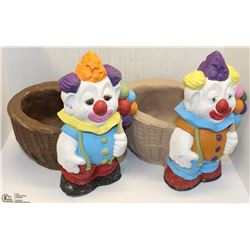 2 HEAVY LARGE CLOWN PLANTERS