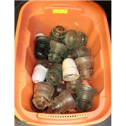 BIN OF GLASS INSULATORS SOME MARKED CPR