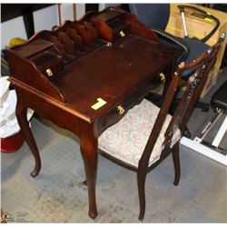 CHERRYWOOD STYLE DESK WITH DRAWER & VINTAGE CHAIR