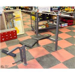 MARCY WEIGHT BENCH W/ BARBELL AND CURL BAR