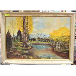 CANVAS PAINTING FRAMED BY L. MARCHANT 40"X28"