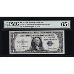 1935D $1 Silver Certificate Note Narrow PMG Gem Uncirculated 65EPQ