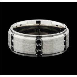 Mens 14K Brushed White Gold 0.90ctw Black Diamond Wedding Ring
