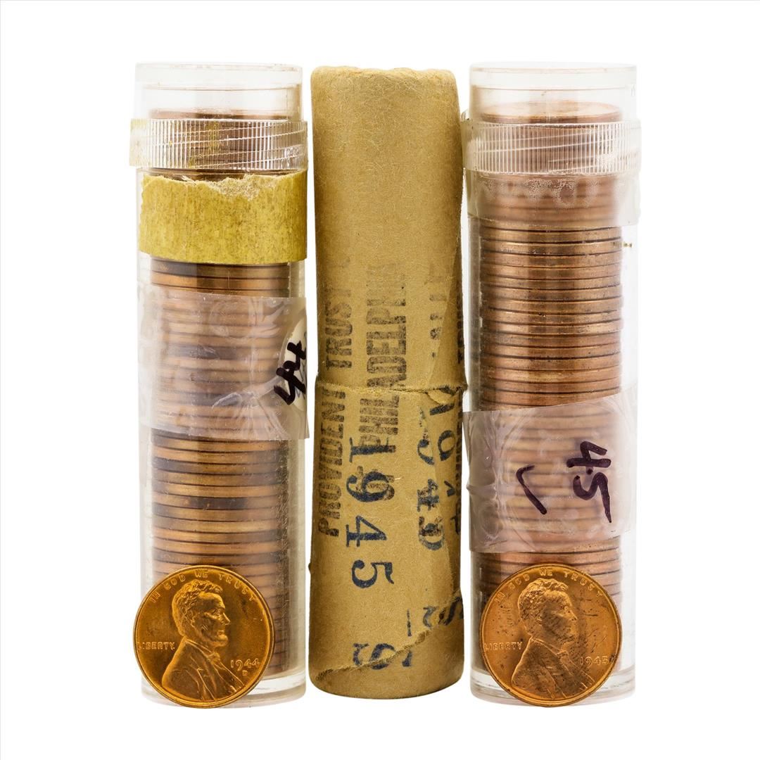 Lot of (3) 1944D, 1945, 1945S Brilliant Uncirculated Lincoln Wheat