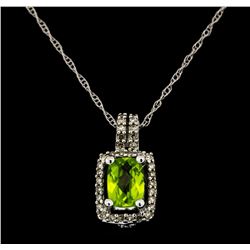 14KT White Gold 0.79ct Peridot and Diamond Pendant with Chain