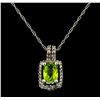 Image 1 : 14KT White Gold 0.79ct Peridot and Diamond Pendant with Chain