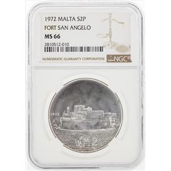 1972 Malta 2 Pounds Fort San Angelo Silver Coin NGC MS66