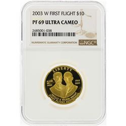 2003-W $10 First Flight Gold Coin NGC Graded PF69 Ultra Cameo