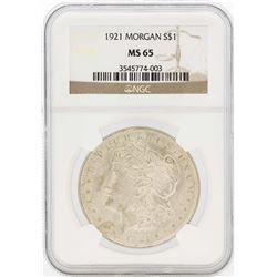 1921 $1 Morgan Silver Dollar Coin NGC MS65