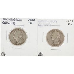 Lot of (2) 1932-D and 1932-S Washington Quarter Coins