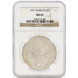 1921 $1 Morgan Silver Dollar Coin NGC MS65