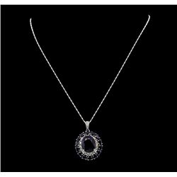 14KT White Gold 18.79ctw Sapphire and Diamond Pendant with Chain