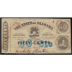 1863 Fifty Cents The State of Alabama Obsolete Note