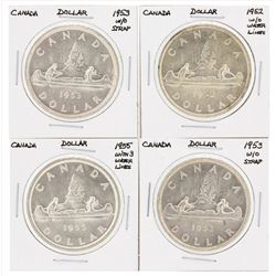 Lot of (4) 1952-1955 Canada $1 Silver Coins