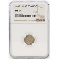 1899 Hong Kong 5 Cents Silver Coin NGC MS64
