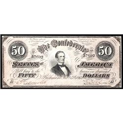 1864 $50 The Confederate States of America Note