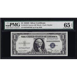 1935D $1 Silver Certificate Note Narrow PMG Gem Uncirculated 65EPQ