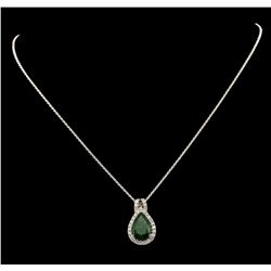 14KT White Gold 3.54ct Emerald and Diamond Pendant with Chain