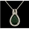 Image 2 : 14KT White Gold 3.54ct Emerald and Diamond Pendant with Chain