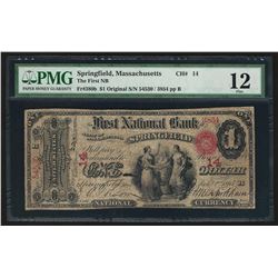 1865 $1 National Bank Springfield MA Currency Note PMG F12