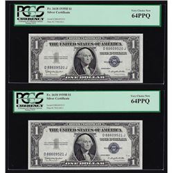 (2) Sequential 1935H $1 Silver Certificate Notes PCGS Very Choice New 64PPQ