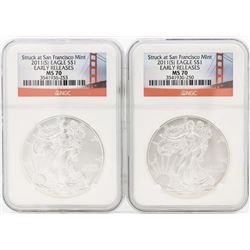 Lot of (2) 2011-S $1 American Silver Eagle Coins NGC MS70 Early Releases