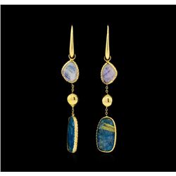 14KT Yellow Gold Blue and White Gemstone Dangle Earrings