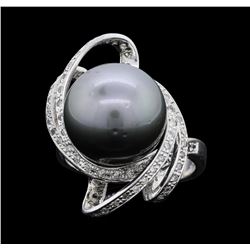 14KT White Gold Tahitian Pearl and Diamond Ring