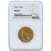 Image 1 : 1911 $10 Indian Head Eagle Gold Coin NGC MS62