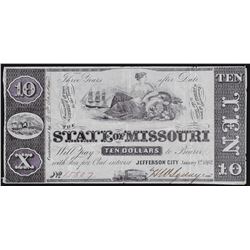1862 $10 The State of Missouri Obsolete Bank Note