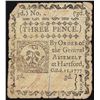 Image 1 : October 1, 1777 Connecticut Three Pence Colonial Currency Note