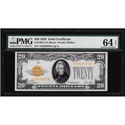1928 $20 Gold Certificate Note PMG Choice Uncirculated 64EPQ