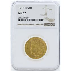 1910-D $10 Indian Head Eagle Gold Coin NGC MS62