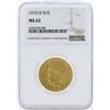 Image 1 : 1910-D $10 Indian Head Eagle Gold Coin NGC MS62