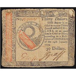 January 14, 1779 $30 Continental Currency Note