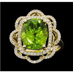 14KT Yellow Gold 5.49ct Peridot and Diamond Ring