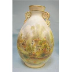 A Royal Works, Worcester vase hand painted with cottage scene, 7 1/2" high c 1880....