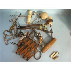 A collection of corkscrews including Heeley and Sons patent, the tangent lever, Horn handled, Spi...