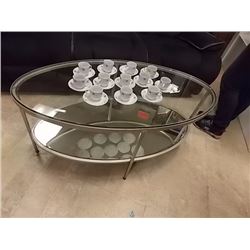 NEW OVAL METAL & GLASS MIRROR TOP COFFEE TABLE