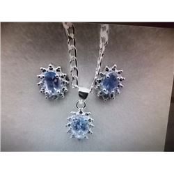 EARRINGS & NECKLACE SET - NEW 1.35CTW OVAL FACETED TANZANITE & ROUND FACETED DIAMONDS IN STERLING SI