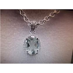 NECKLACE - 1.75CT OVAL FACETED LIVELY GREEN/YELLOW AMETHYST & ROUND FACETED DIAMOND IN STERLING SILV